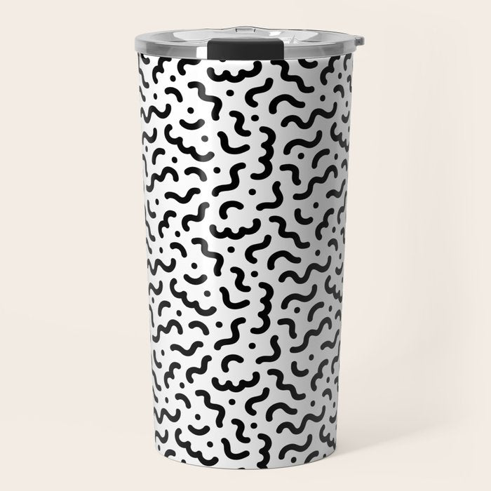 Black and white line doodle squiggle pattern Travel Mug Gallery Image 1
