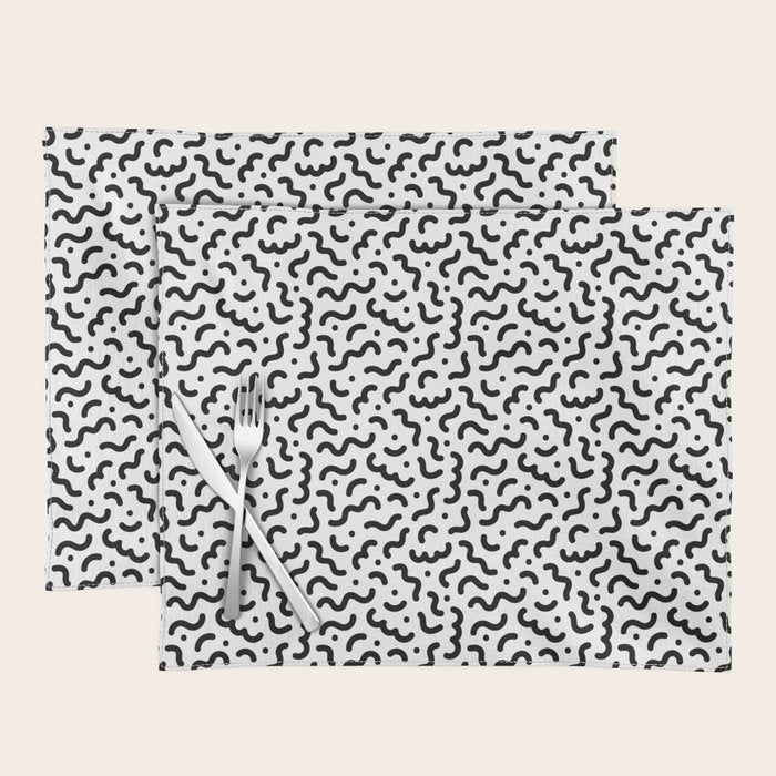 Black and white line doodle squiggle pattern Placemat Gallery Image 1