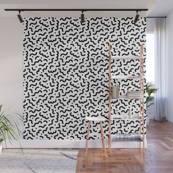 Black and white line doodle squiggle pattern Wall Mural Gallery Image 1