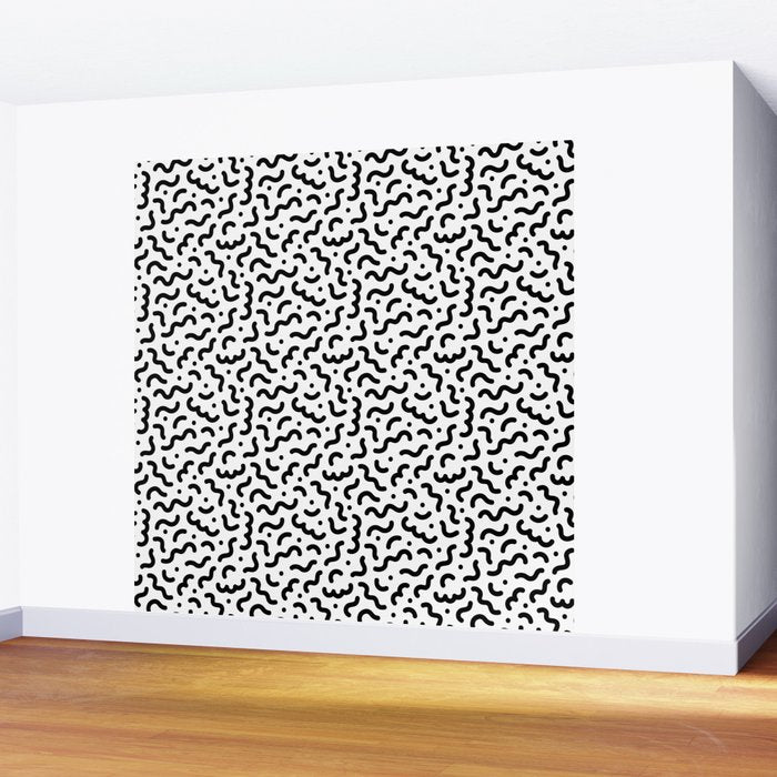 Black and white line doodle squiggle pattern Wall Mural Gallery Image 2