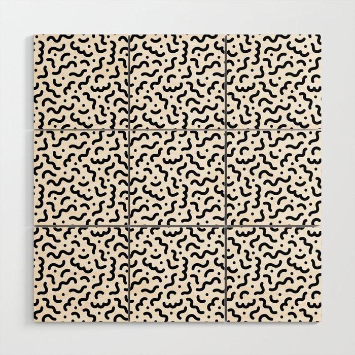 Black and white line doodle squiggle pattern Wood Wall Art Gallery Image 1