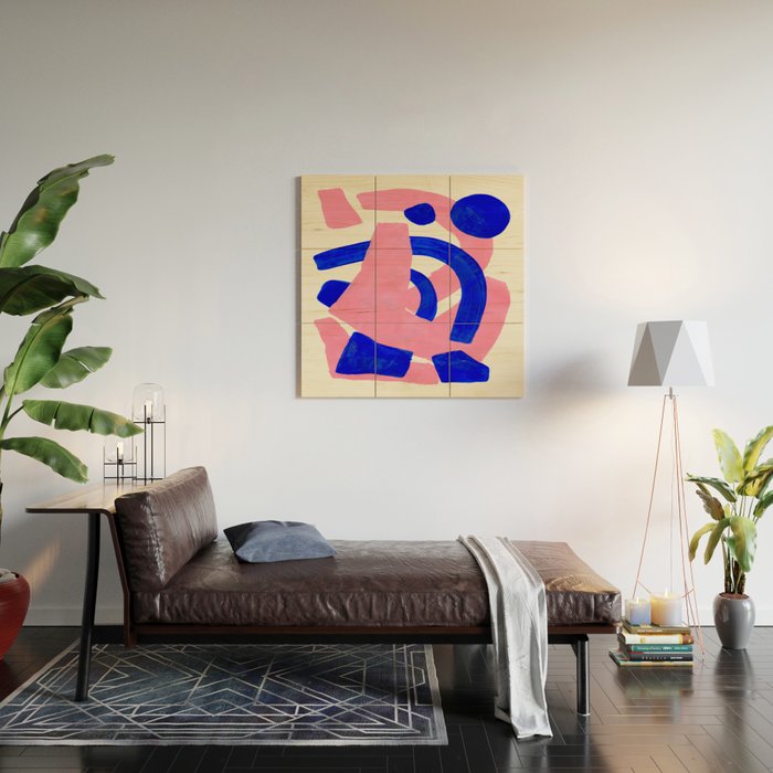 Blue Pink Fun Colorful Mid Century Modern Abstract Painting Shapes Pattern Wood Wall Art Gallery Image 2