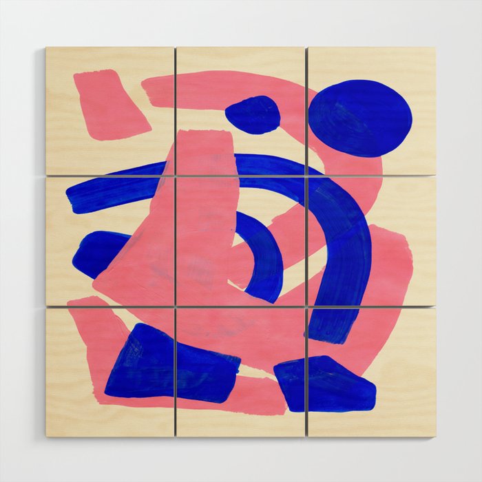 Blue Pink Fun Colorful Mid Century Modern Abstract Painting Shapes Pattern Wood Wall Art Gallery Image 1