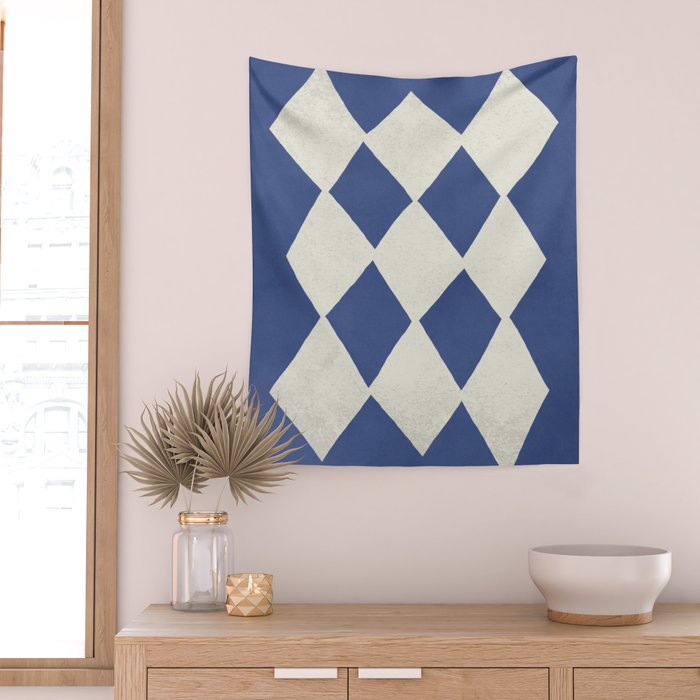 Diamond Pattern Abstract - Dark Blue Wall Tapestry Gallery Image 2