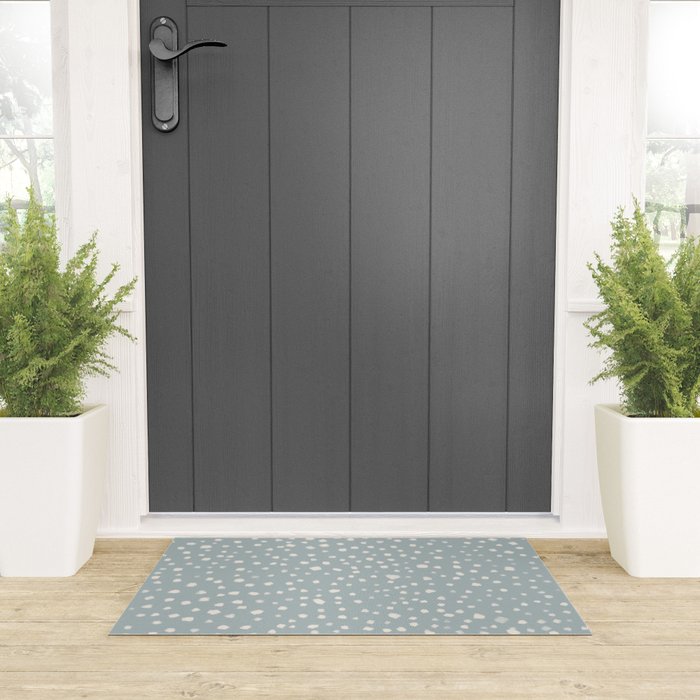 Minimalist Pale Painted Smudge Dots Pattern in Light Blue Gray and Cream Welcome Mat Gallery Image 3
