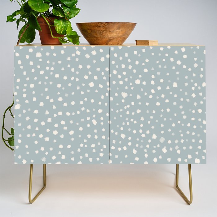 Minimalist Pale Painted Smudge Dots Pattern in Light Blue Gray and Cream Credenza Gallery Image 1