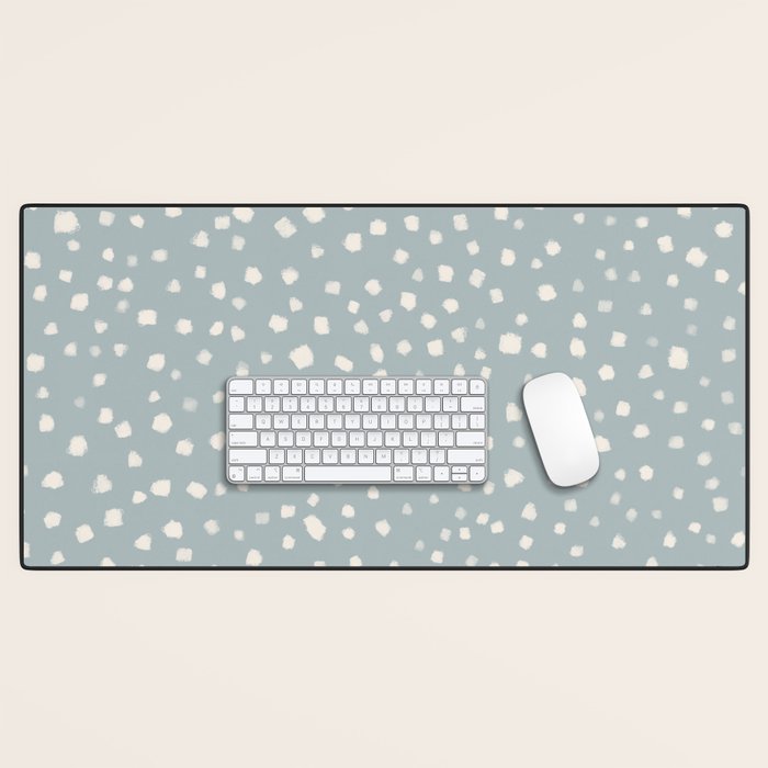 Minimalist Pale Painted Smudge Dots Pattern in Light Blue Gray and Cream Desk Mat Gallery Image 1