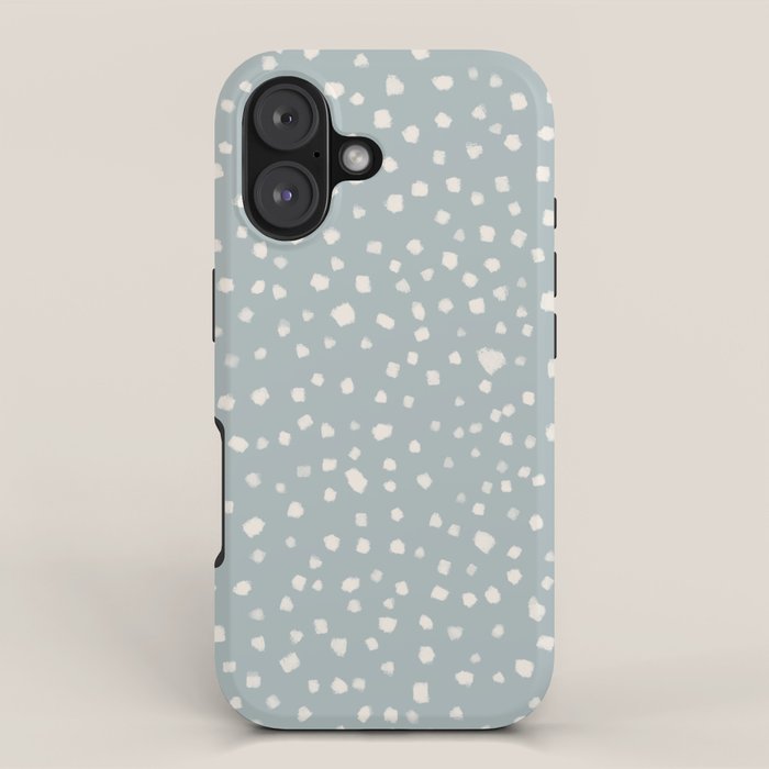 Minimalist Pale Painted Smudge Dots Pattern in Light Blue Gray and Cream iPhone Case Gallery Image 1