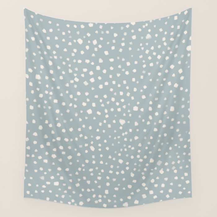 Minimalist Pale Painted Smudge Dots Pattern in Light Blue Gray and Cream Wall Tapestry Gallery Image 4