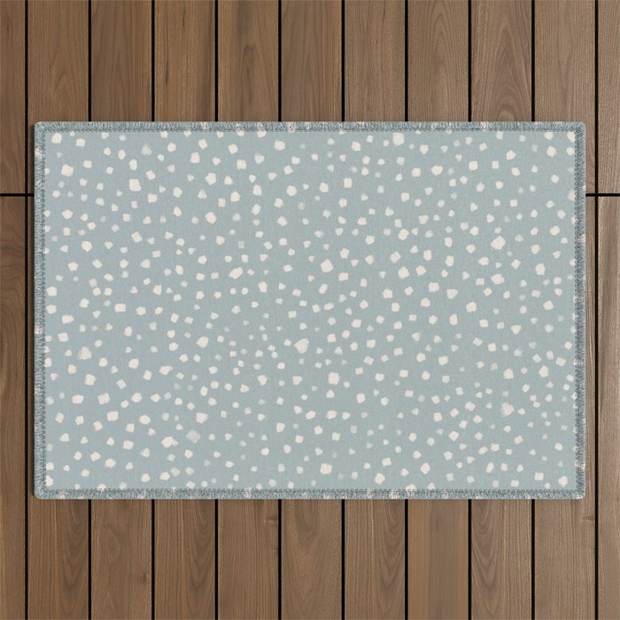 Minimalist Pale Painted Smudge Dots Pattern in Light Blue Gray and Cream Outdoor Rug Gallery Image 1