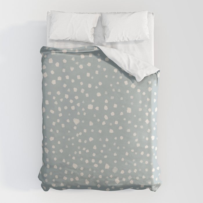 Minimalist Pale Painted Smudge Dots Pattern in Light Blue Gray and Cream Duvet Cover Gallery Image 1