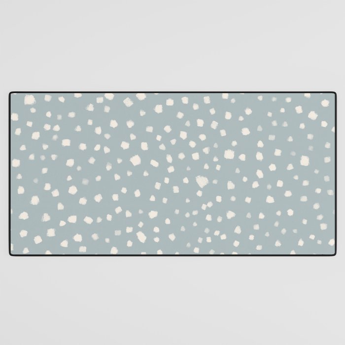 Minimalist Pale Painted Smudge Dots Pattern in Light Blue Gray and Cream Desk Mat Gallery Image 3