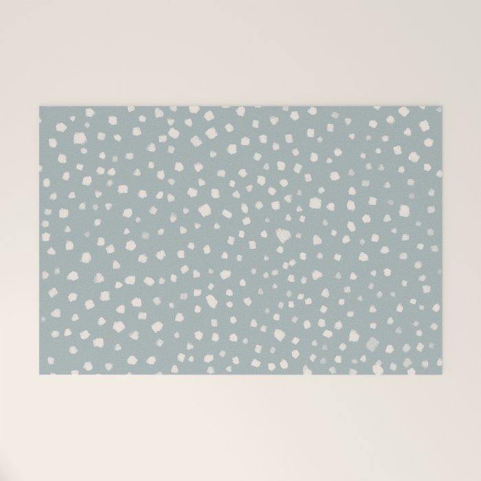 Minimalist Pale Painted Smudge Dots Pattern in Light Blue Gray and Cream Welcome Mat Gallery Image 1