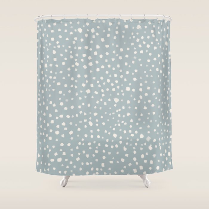 Minimalist Pale Painted Smudge Dots Pattern in Light Blue Gray and Cream Shower Curtain Gallery Image 1