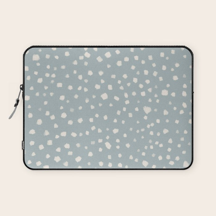 Minimalist Pale Painted Smudge Dots Pattern in Light Blue Gray and Cream Laptop Sleeve Gallery Image 1