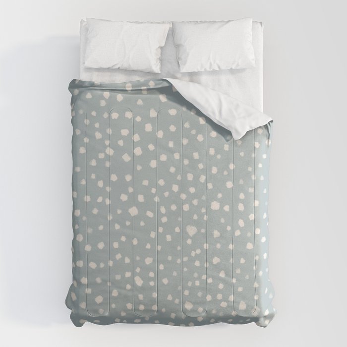 Minimalist Pale Painted Smudge Dots Pattern in Light Blue Gray and Cream Comforter Gallery Image 6