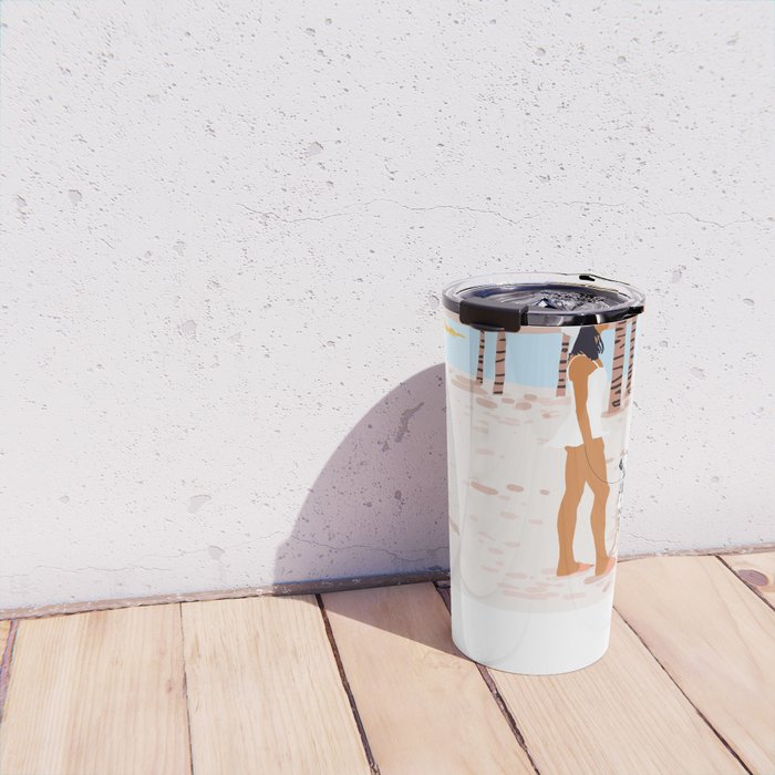 The Happy Spots, Dalmatian Dog Pets, Bohemian Woman Beach Tropical Palm Fashion Illustration Travel Mug Gallery Image 4
