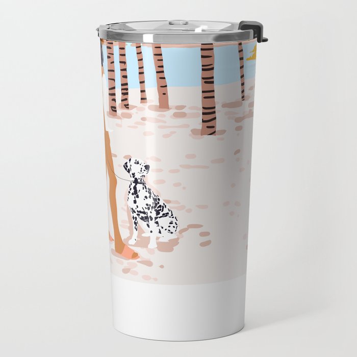 The Happy Spots, Dalmatian Dog Pets, Bohemian Woman Beach Tropical Palm Fashion Illustration Travel Mug Gallery Image 2