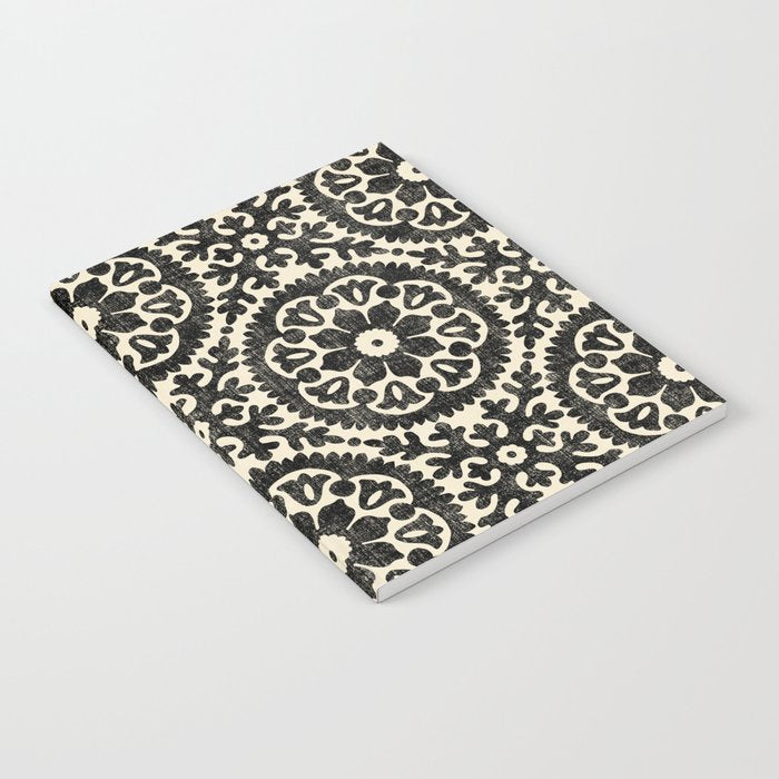 Folk Art Mandala - black and cream Notebook Gallery Image 1