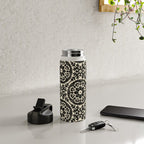 Folk Art Mandala - black and cream Water Bottle Gallery Image 4