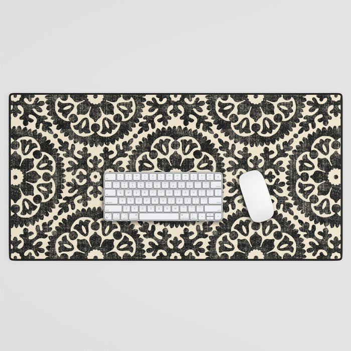 Folk Art Mandala - black and cream Desk Mat Gallery Image 1