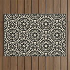 Folk Art Mandala - black and cream Outdoor Rug Gallery Image 1