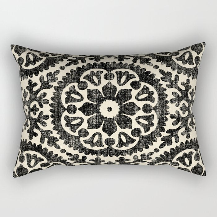 Folk Art Mandala - black and cream Rectangular Pillow Gallery Image 2