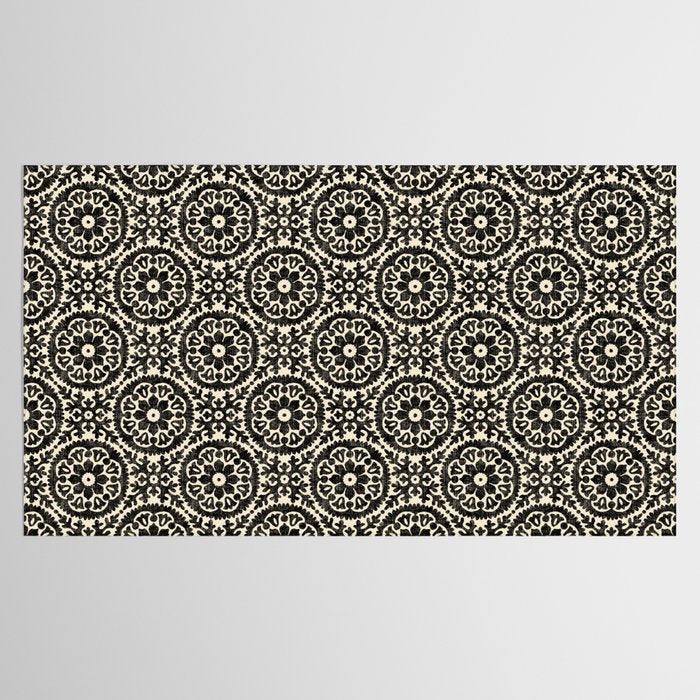 Folk Art Mandala - black and cream Tablecloth Gallery Image 2