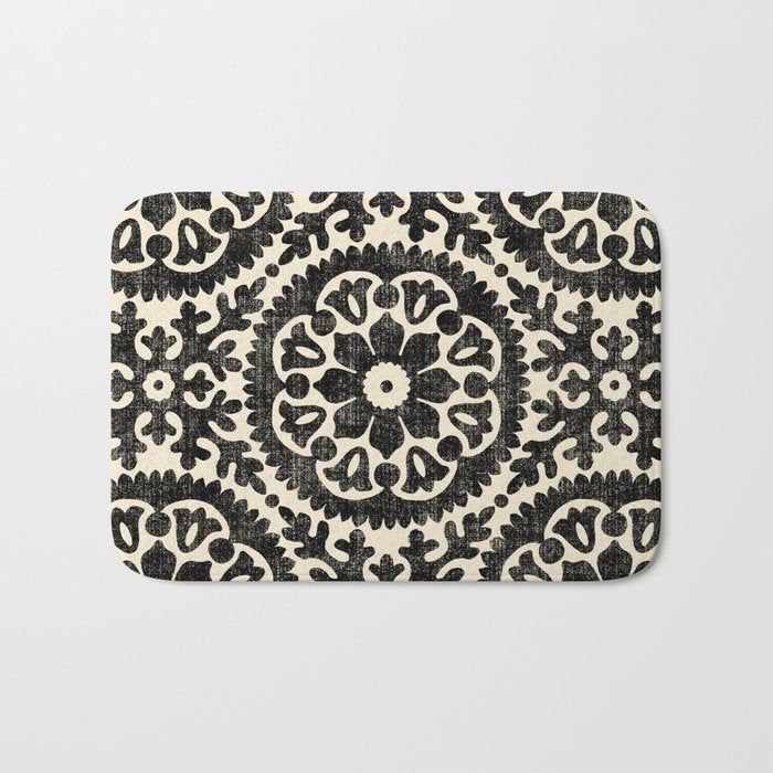 Folk Art Mandala - black and cream Bath Mat Gallery Image 1