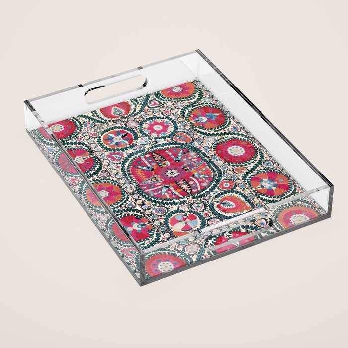 Large Medallion Bokhara Suzani  Uzbekistan Embroidery Print Acrylic Tray Gallery Image 1