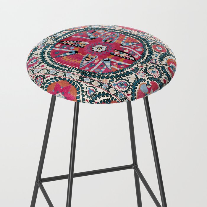 Large Medallion Bokhara Suzani  Uzbekistan Embroidery Print Stool Gallery Image 2