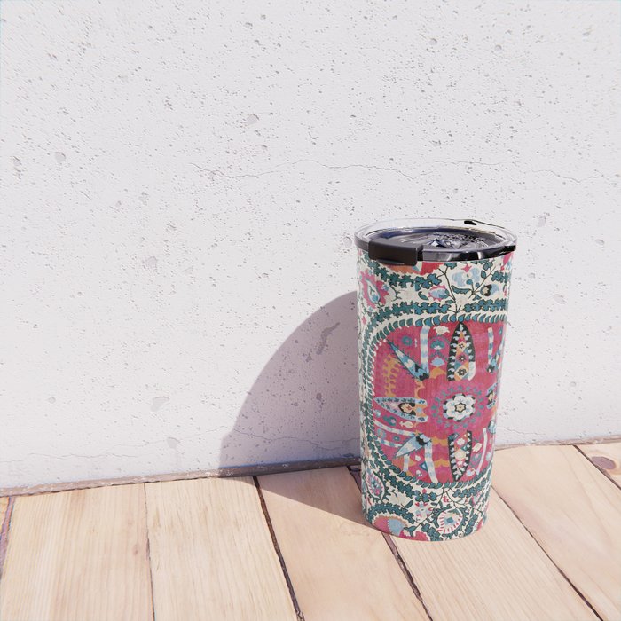 Large Medallion Bokhara Suzani  Uzbekistan Embroidery Print Travel Mug Gallery Image 4