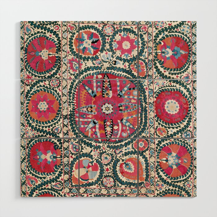 Large Medallion Bokhara Suzani  Uzbekistan Embroidery Print Wood Wall Art Gallery Image 1
