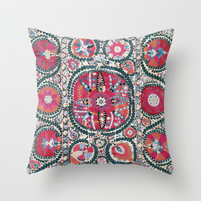Large Medallion Bokhara Suzani  Uzbekistan Embroidery Print Throw Pillow Gallery Image 6