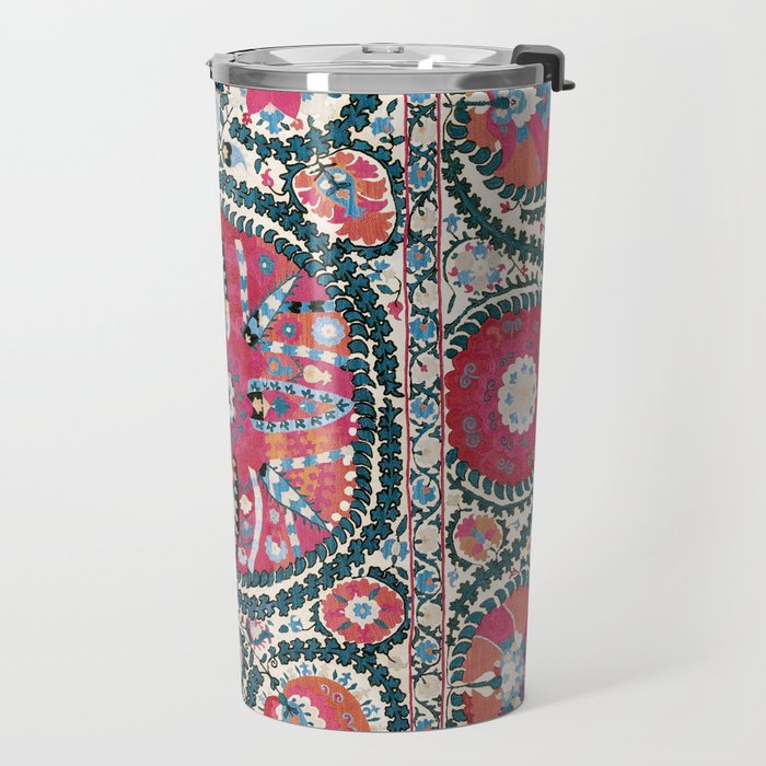 Large Medallion Bokhara Suzani  Uzbekistan Embroidery Print Travel Mug Gallery Image 2