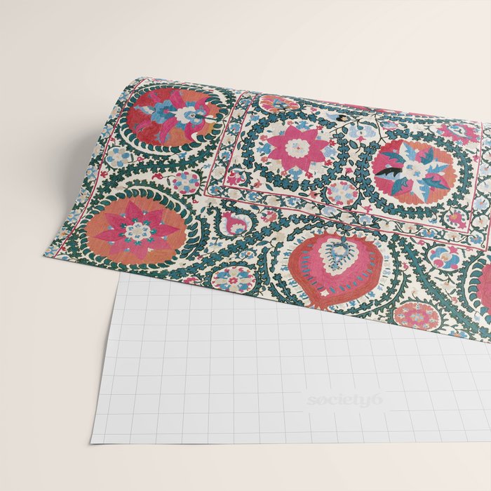 Large Medallion Bokhara Suzani  Uzbekistan Embroidery Print Wrapping Paper Gallery Image 2