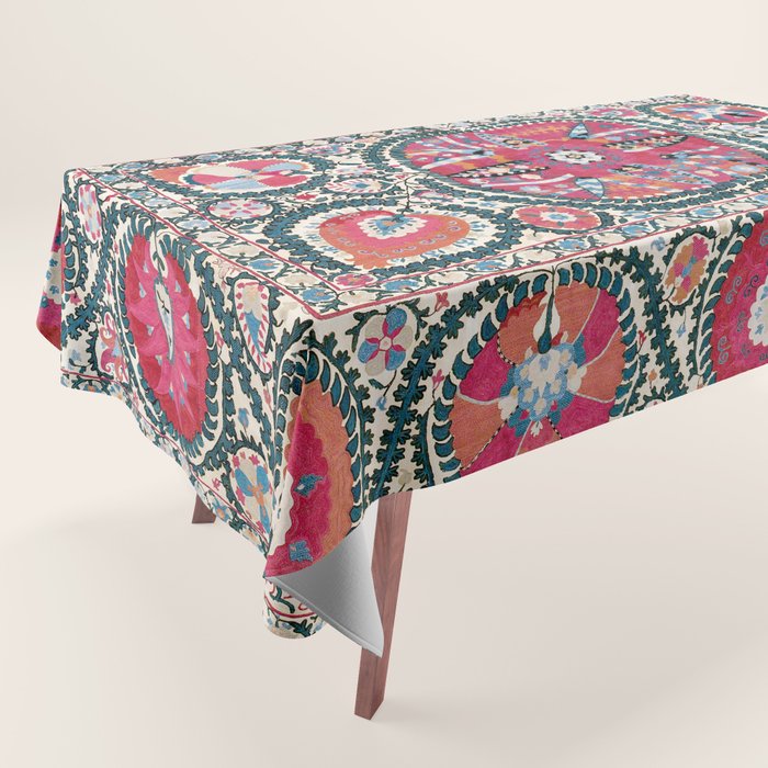 Large Medallion Bokhara Suzani  Uzbekistan Embroidery Print Tablecloth Gallery Image 1