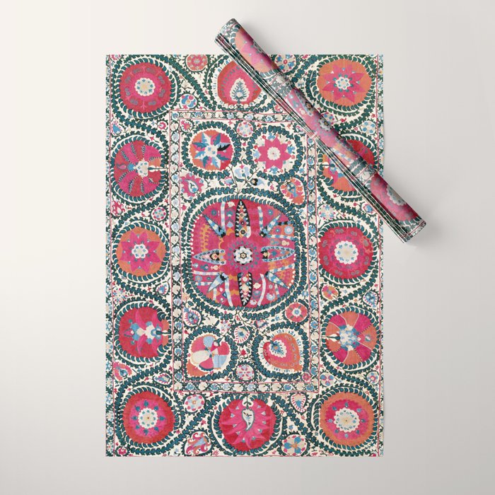 Large Medallion Bokhara Suzani  Uzbekistan Embroidery Print Wrapping Paper Gallery Image 1