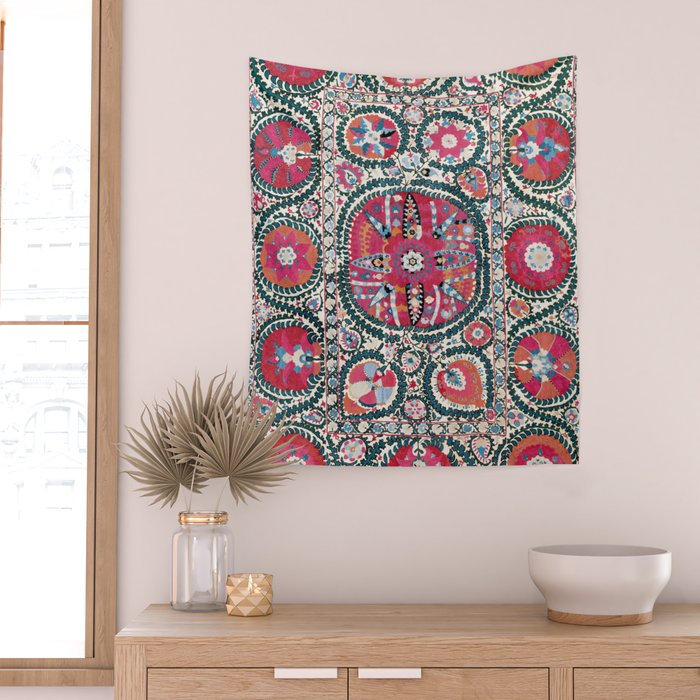 Large Medallion Bokhara Suzani  Uzbekistan Embroidery Print Wall Tapestry Gallery Image 2