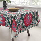 Large Medallion Bokhara Suzani  Uzbekistan Embroidery Print Tablecloth Gallery Image 3