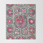 Large Medallion Bokhara Suzani  Uzbekistan Embroidery Print Throw Blanket Gallery Image 2