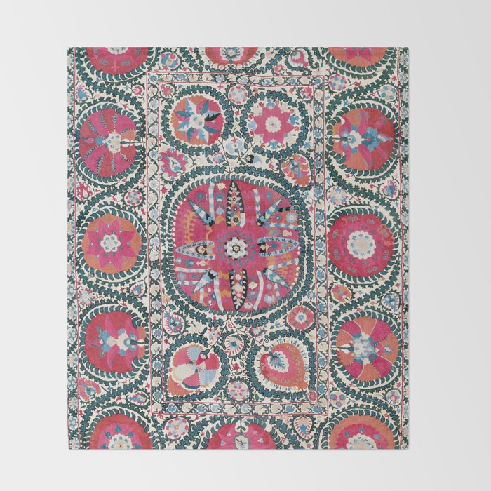 Large Medallion Bokhara Suzani  Uzbekistan Embroidery Print Throw Blanket Gallery Image 2