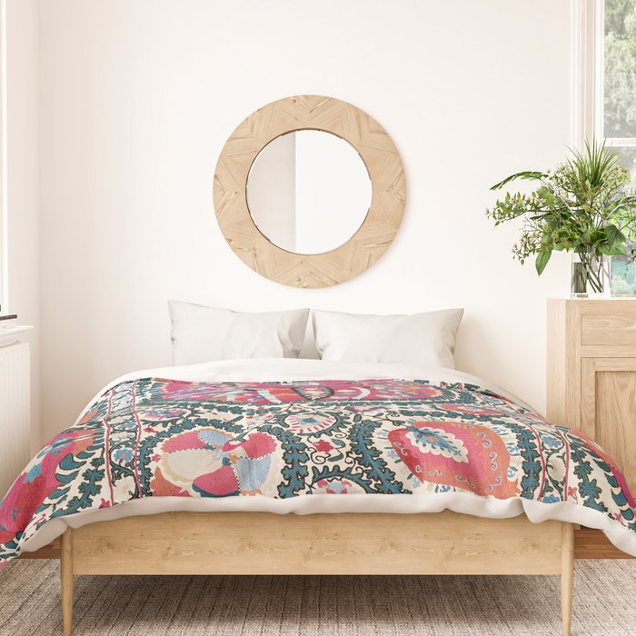 Large Medallion Bokhara Suzani  Uzbekistan Embroidery Print Duvet Cover Gallery Image 3