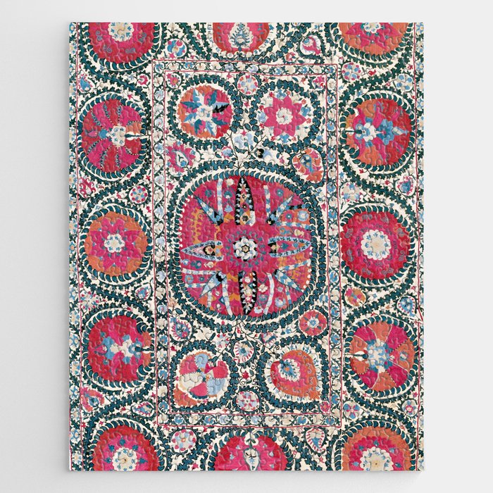 Large Medallion Bokhara Suzani  Uzbekistan Embroidery Print Jigsaw Puzzle Gallery Image 1