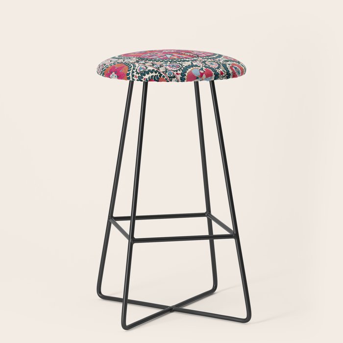 Large Medallion Bokhara Suzani  Uzbekistan Embroidery Print Stool Gallery Image 1