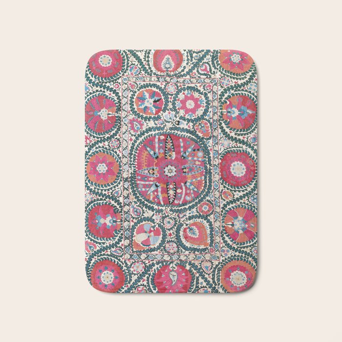 Large Medallion Bokhara Suzani  Uzbekistan Embroidery Print Bath Mat Gallery Image 1