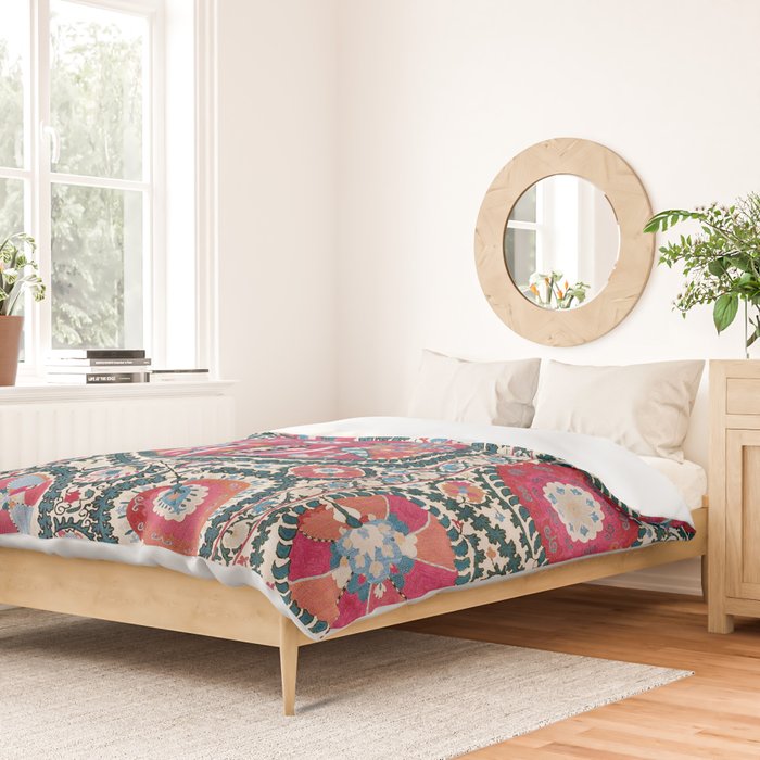 Large Medallion Bokhara Suzani  Uzbekistan Embroidery Print Duvet Cover Gallery Image 2