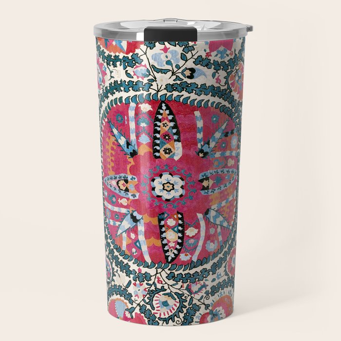 Large Medallion Bokhara Suzani  Uzbekistan Embroidery Print Travel Mug Gallery Image 1