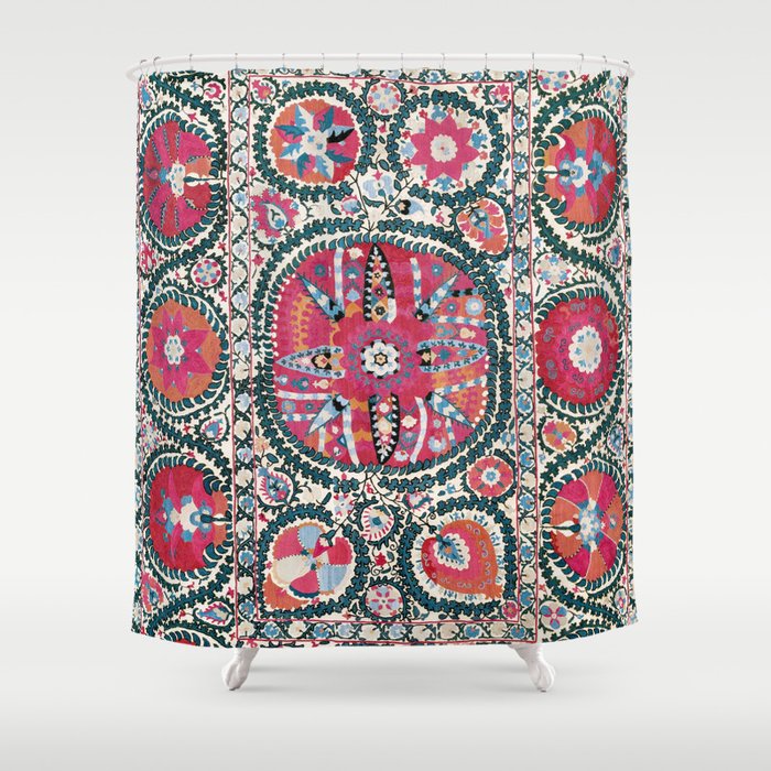 Large Medallion Bokhara Suzani  Uzbekistan Embroidery Print Shower Curtain Gallery Image 1