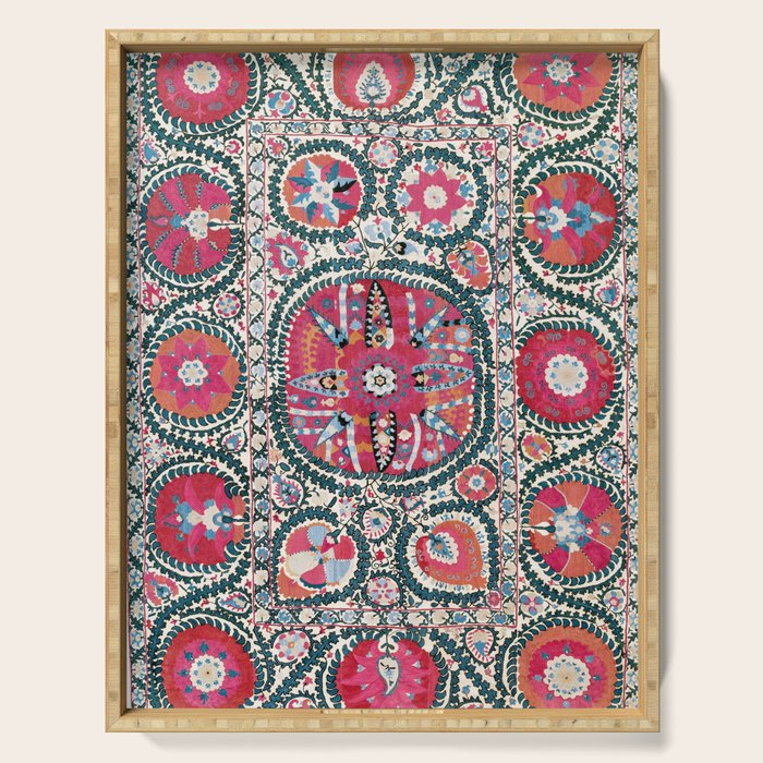 Large Medallion Bokhara Suzani  Uzbekistan Embroidery Print Serving Tray Gallery Image 1